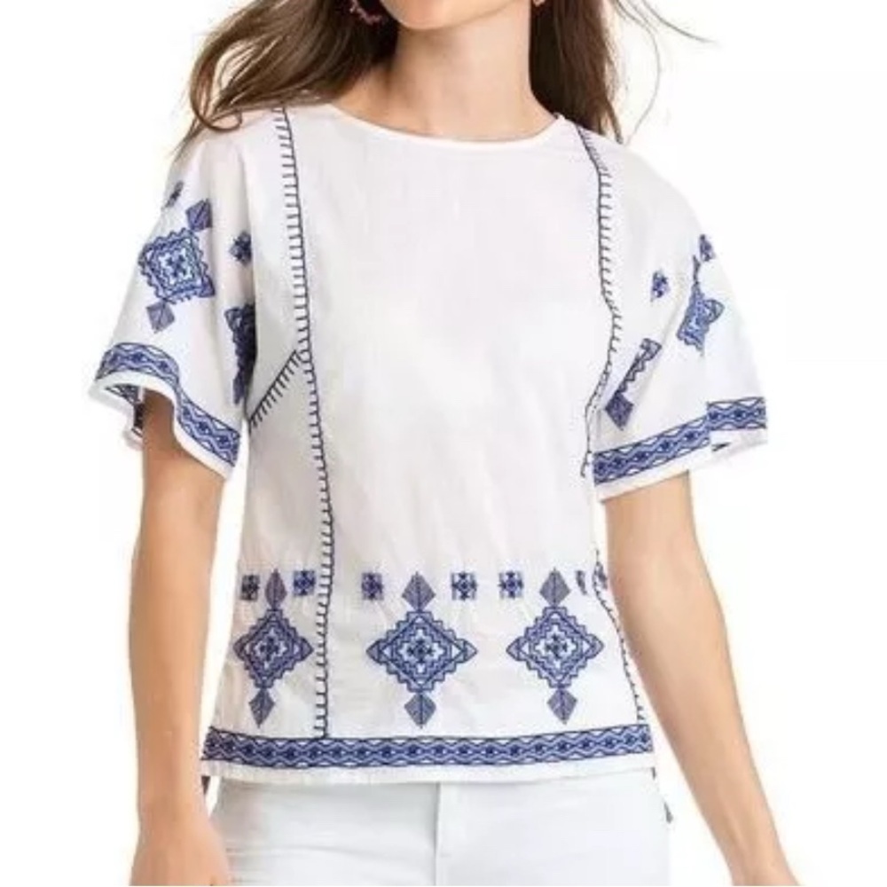 VINEYARD VINES Grand Millennial Embroidered Blue White Lightweight Top size XS - Picture 2 of 10